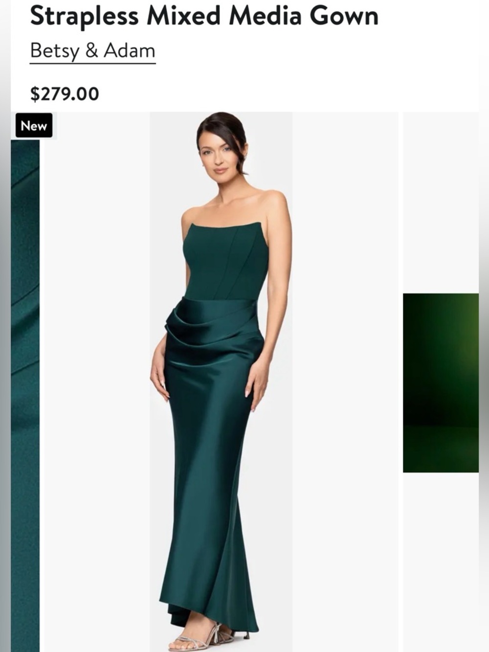 Betsy & Adam Strapless Mixed Media Gown